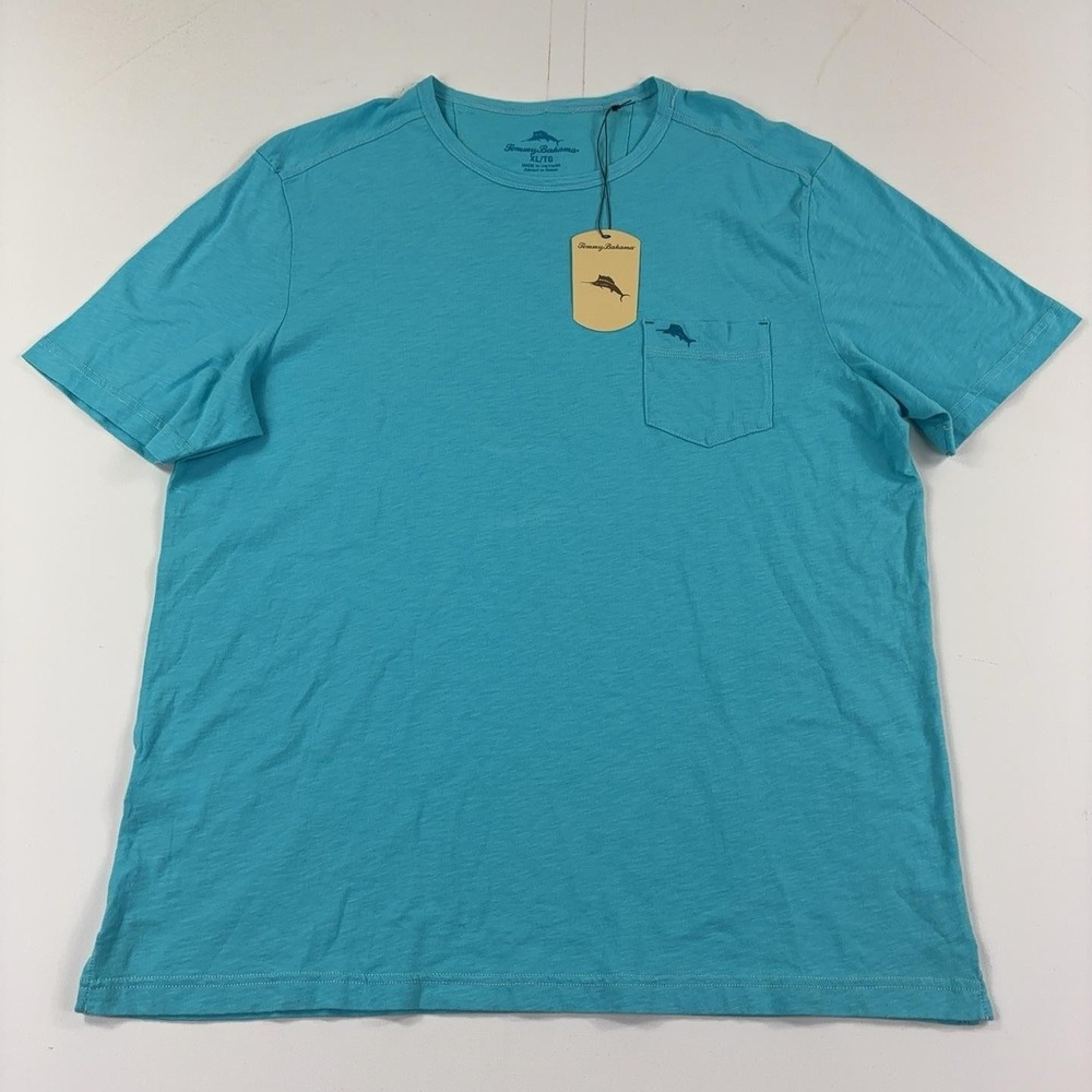 Tommy Bahama Shirt Mens XL Blue Pocket Tagless Cotton Jersey Tee Crewneck Logo